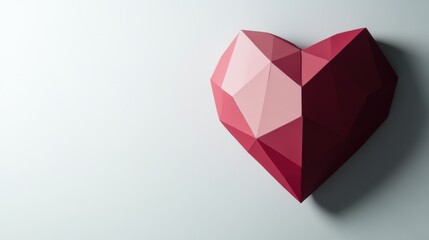 Modern geometric heart design in shades of red and pink, minimalistic layout, white backgroun