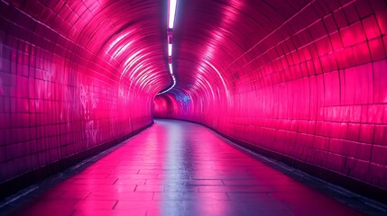 Obraz premium Pink Neon Lit Tunnel Pathway Architecture