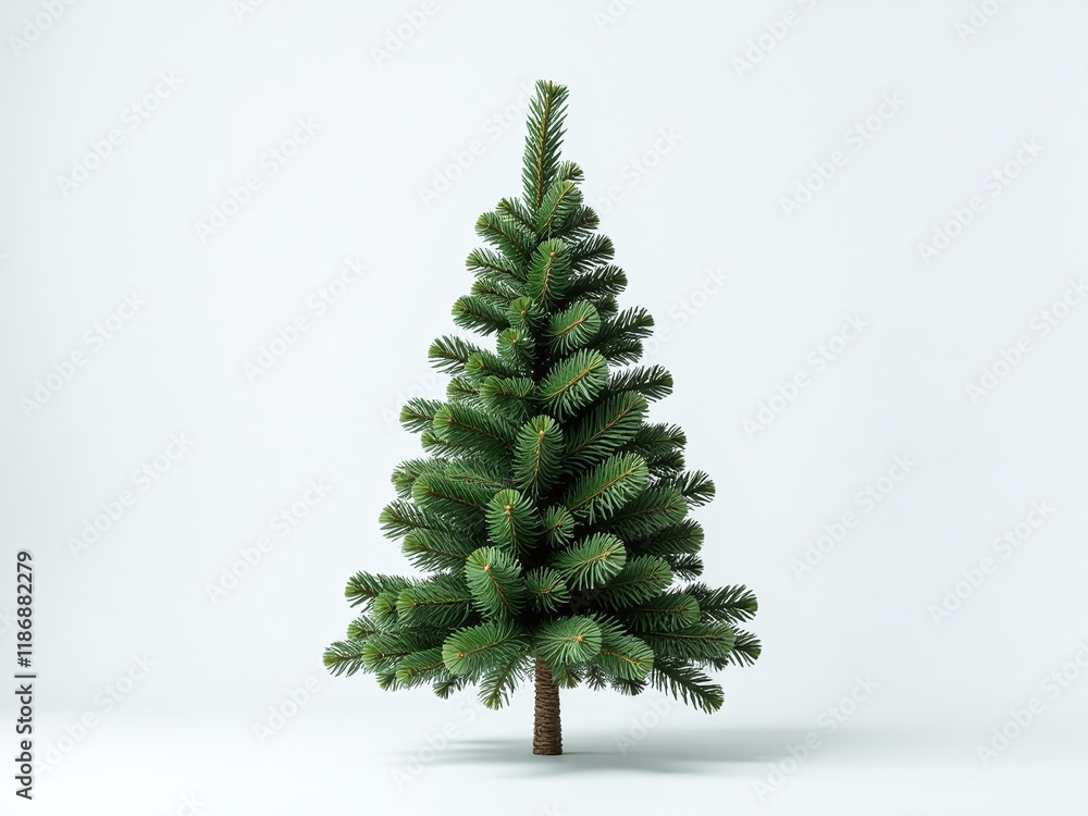 Poster a simple green christmas tree stands alone on a plain white background with plenty of space around i