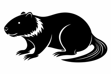beaver silhouette line art vector illustration with a white background