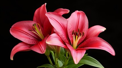 Fototapeta premium Elegant pink lilies in full bloom against dark backdrop perfect for floral arrangements : Generative AI