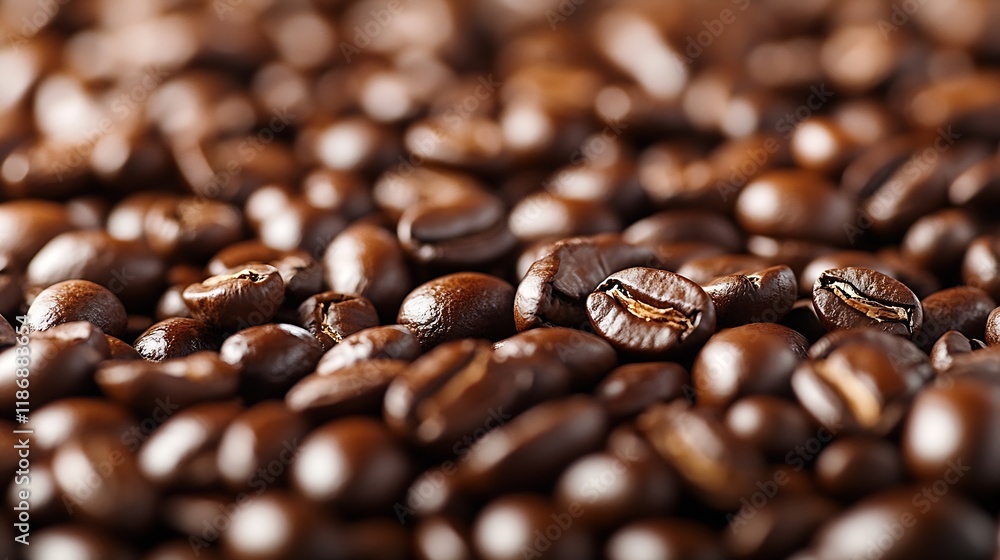 Poster closeup of aromatic roasted coffee beans with textured details : generative ai