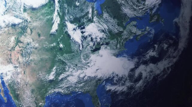 Zooming in on Akron, USA frome space - Perfect for Travel Intros and Backgrounds. Realistic 3D Animation.