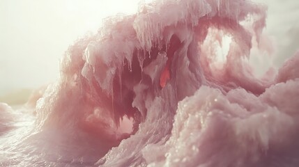 Fototapeta premium Pink Ice Formation With Icicles And Cave