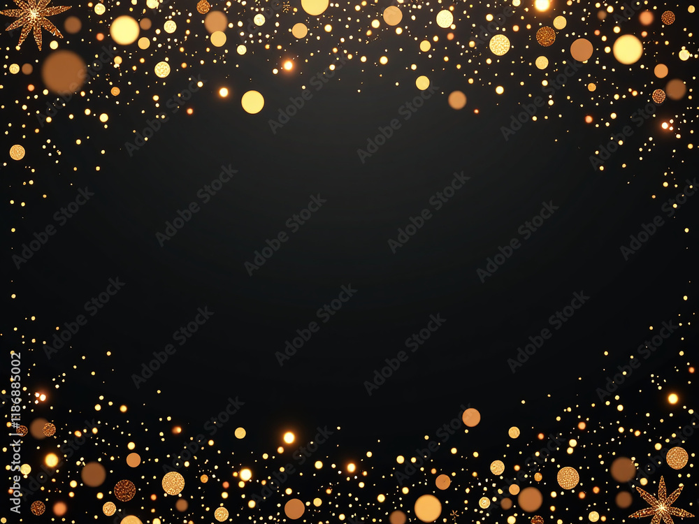 Poster a shimmering banner features golden glitter confetti against a sleek black background creating a sty