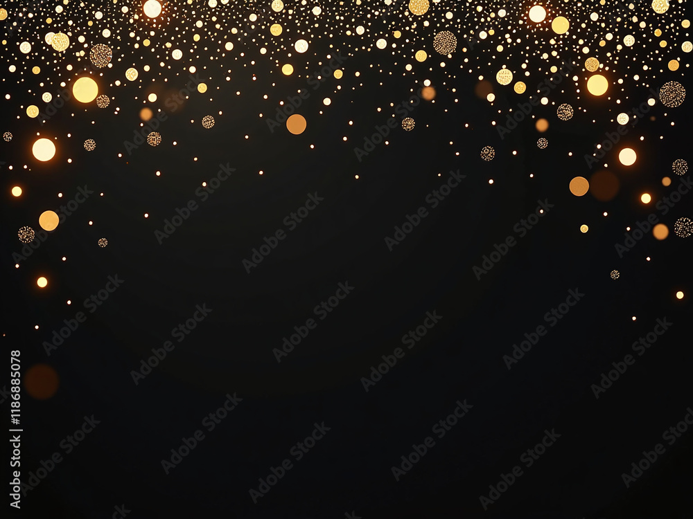 Poster a shimmering banner features golden glitter confetti against a sleek black background creating a sty