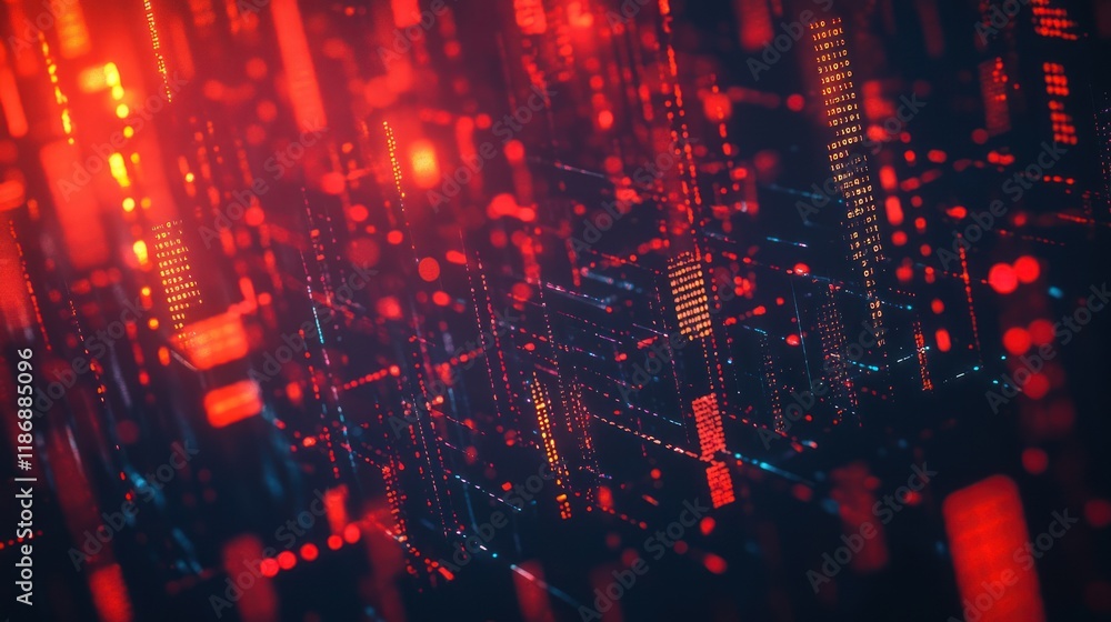 Poster abstract red and black digital data stream.