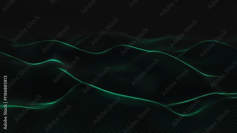 Poster illustration of data technology. futuristic abstract background. wave with interconnecting dots and 