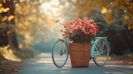 Fototapeta premium Vintage Bicycle Adorned With A Basket Of Flowers