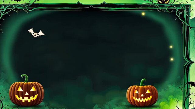 Halloween background frame with creepy pumpkins and spooky creatures