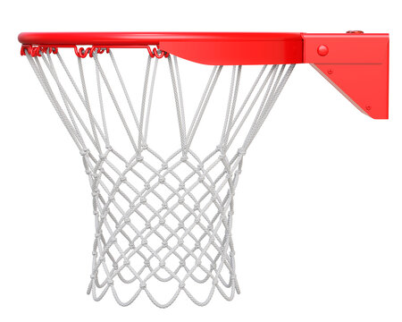 Side view of basketball hoop with net isolated on transparent background - 3d PNG illustration

