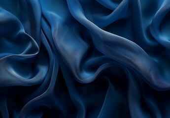 Obraz premium Wavy folds of navy blue silk fabric add elegance and depth to this widescreen background