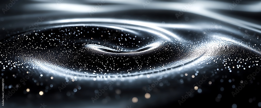 Poster abstract swirling vortex with glittering particles.