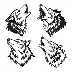 Premium Black and White Wolf Head Vector Set - Intricate and Sophisticated Designs