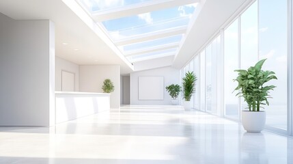 Modern White Interior: Detailed Architectural Visualization of Minimalist Room with Bright Skylights and Glossy Tiles - 8K Rendering