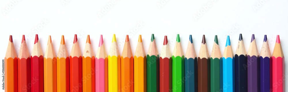 Poster A Set Of Colored Pencils Are Arranged Neatly In A Row Against A Plain White Background With A Clipping Path Available. 00001