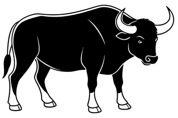 buffalo silhouette line art vector illustration with a white background
