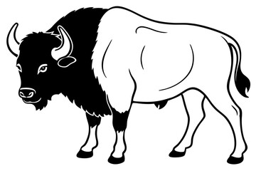 buffalo silhouette line art vector illustration with a white background