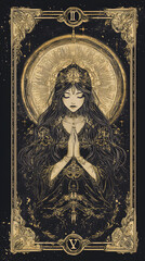 Obraz premium Tarort card The empress, in Black and gold style, Spiritual prediction cards, esoteric