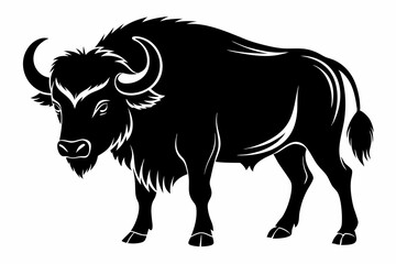 buffalo silhouette line art vector illustration with a white background