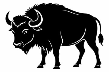 buffalo silhouette line art vector illustration with a white background