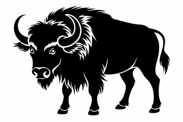 buffalo silhouette line art vector illustration with a white background