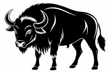 buffalo silhouette line art vector illustration with a white background
