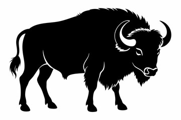 buffalo silhouette line art vector illustration with a white background