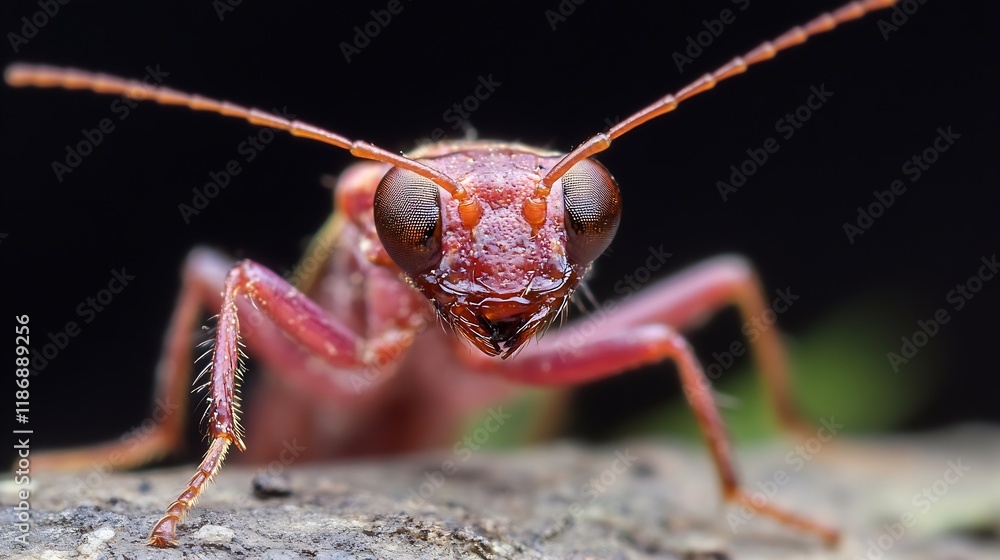 Aufkleber Macro CloseUp of a Red Ant with Detailed Texture and Focus : Generative AI