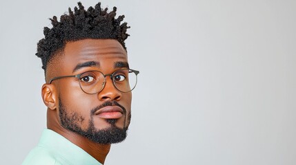 Obraz premium Confident Young Man with Glasses in a Modern Studio Setting