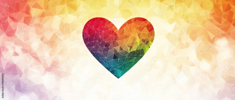 Poster colorful geometric heart shape on vibrant background with abstract rendered texture and gradient eff