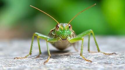 Closeup Portrait of Grasshopper in Nature with Vibrant Green Colors : Generative AI