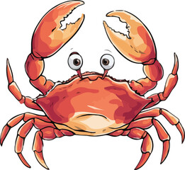 Watercolor vector of a cartoon shrimp, isolated on a white background, shrimp animation. Vector illustration of a cartoon animation of Crap, painted in watercolor, isolated on a white background.
