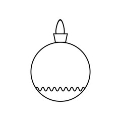 A simple black-and-white line drawing of a round Christmas ornament with a wavy decorative pattern, perfect for holiday designs and coloring. Vector illustration