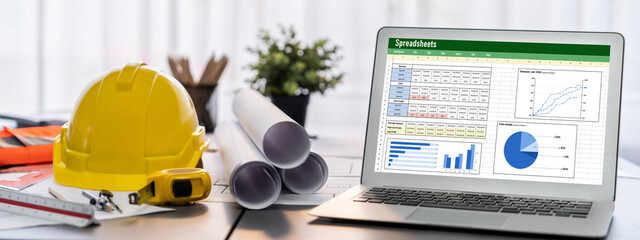 Spreadsheet document information financial startup concept. data and graphs in spreadsheet...