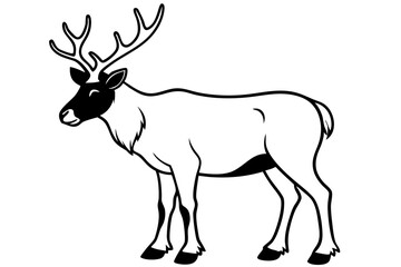 caribou silhouette line art vector illustration with a white background
