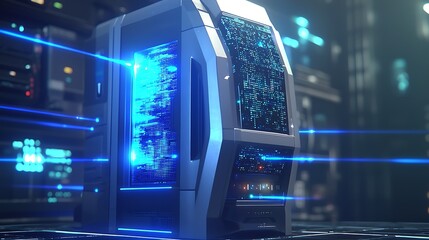 Futuristic server room data center processing