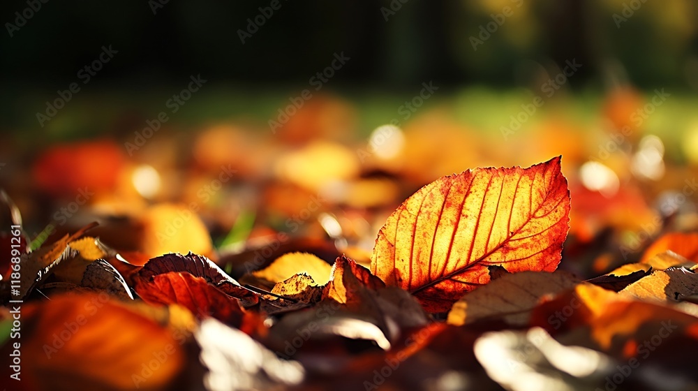 Poster autumn leaves on forest ground with rich hues of orange and red in natural setting : generative ai