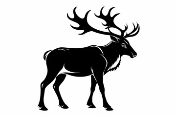 caribou silhouette line art vector illustration with a white background