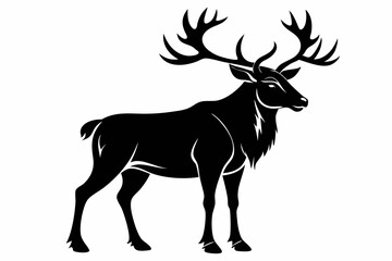 caribou silhouette line art vector illustration with a white background