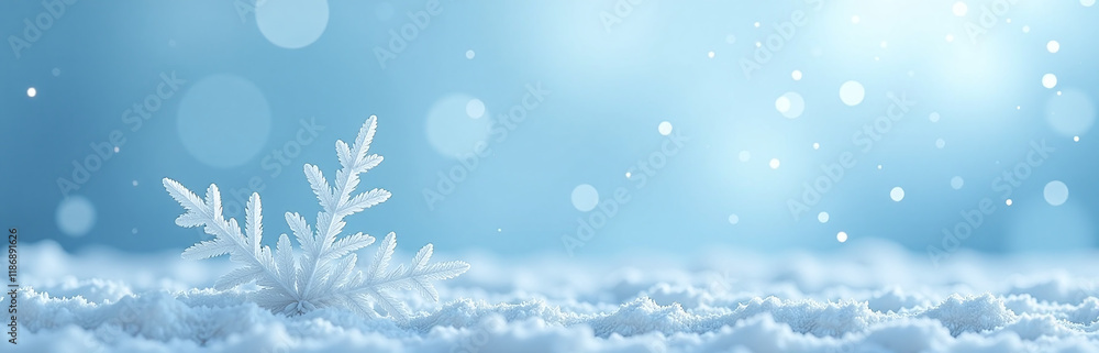 Poster a serene winter scene featuring a frosted icy pattern set against a soft blue background. 00003
