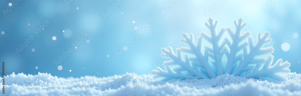 Poster a serene winter scene featuring a frosted icy pattern set against a soft blue background. 00002