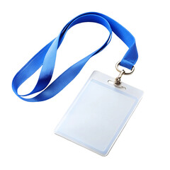 Blank ID card with ribbon isolated on transparent background  
