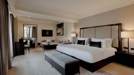 Luxurious Modern Hotel Room Interior with Elegant Furnishings : Generative AI