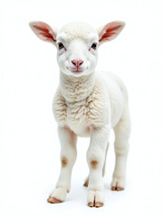 Fototapeta premium A Serene White Lamb Stands Isolated Against A Pristine White Background, Creating A Visually Striking And Peaceful Image. 00003