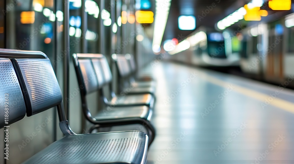 Poster Modern Empty Subway Station with Rows of Seating in Perspective : Generative AI