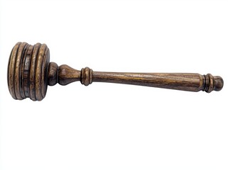 A wooden judge's gavel and soundboard isolated on a white background