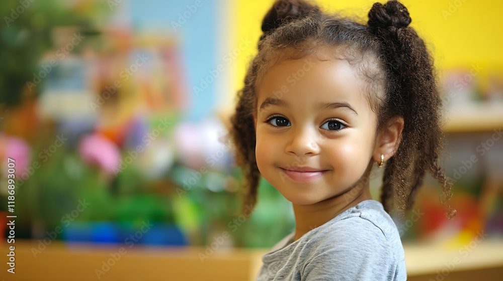 Aufkleber smiling child in kindergarten classroom learning and development with joyful expression : generative
