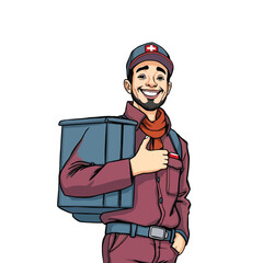 A smiling young delivery man Cartoon Vector Illustration isolated on a white background