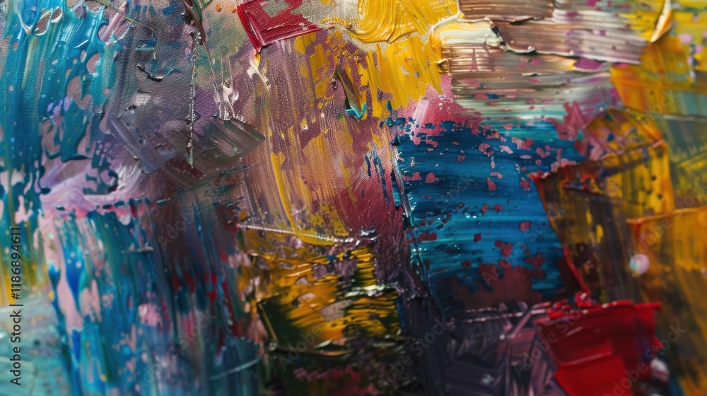 Aufkleber vibrant colors blend in an abstract painting showcasing dynamic brush strokes and layered textures i